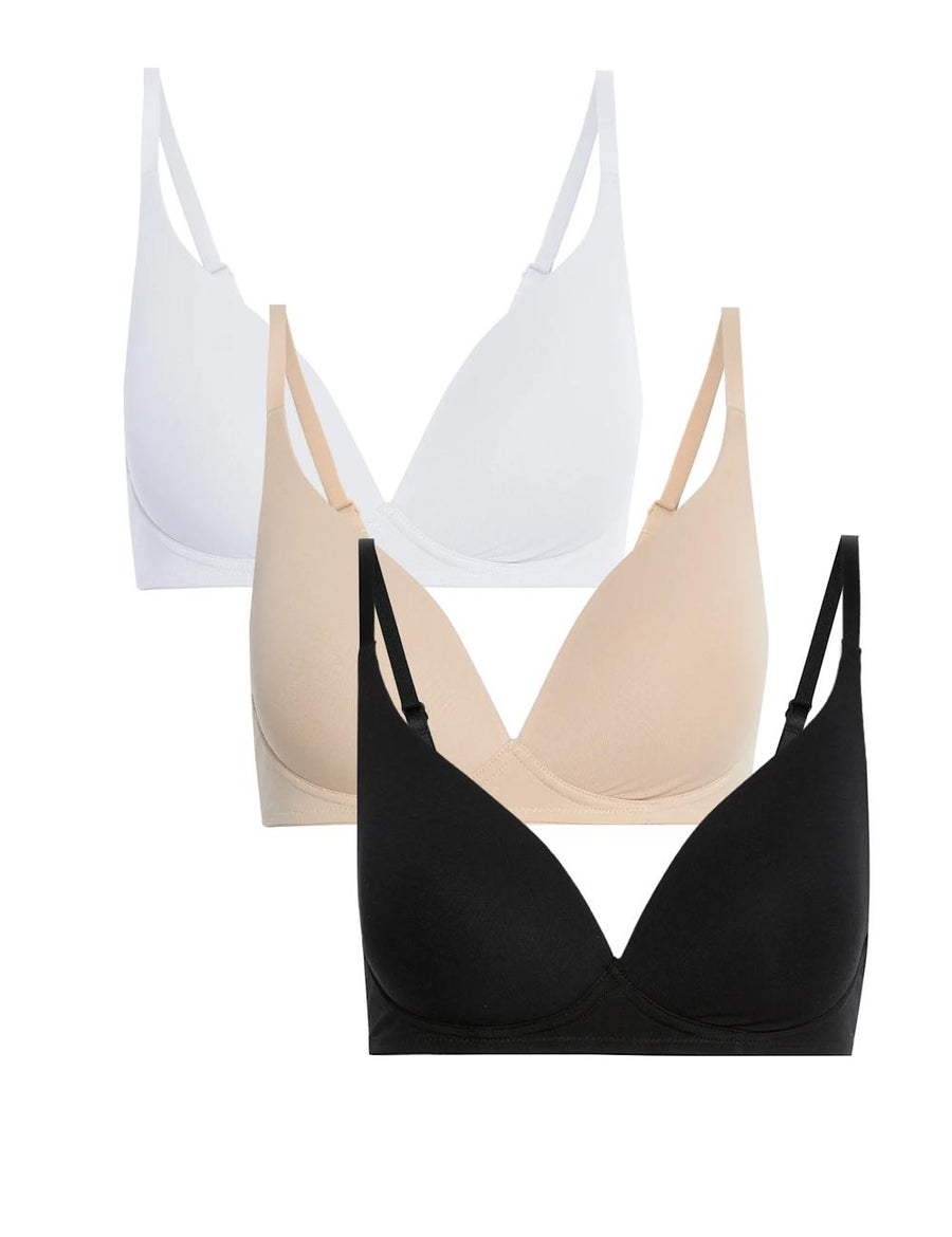 3pk Non Wired Plunge T-Shirt Bras A-E