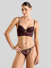 Lace Detail Wired Longline Demi Bra with Hook and Eye Closure
